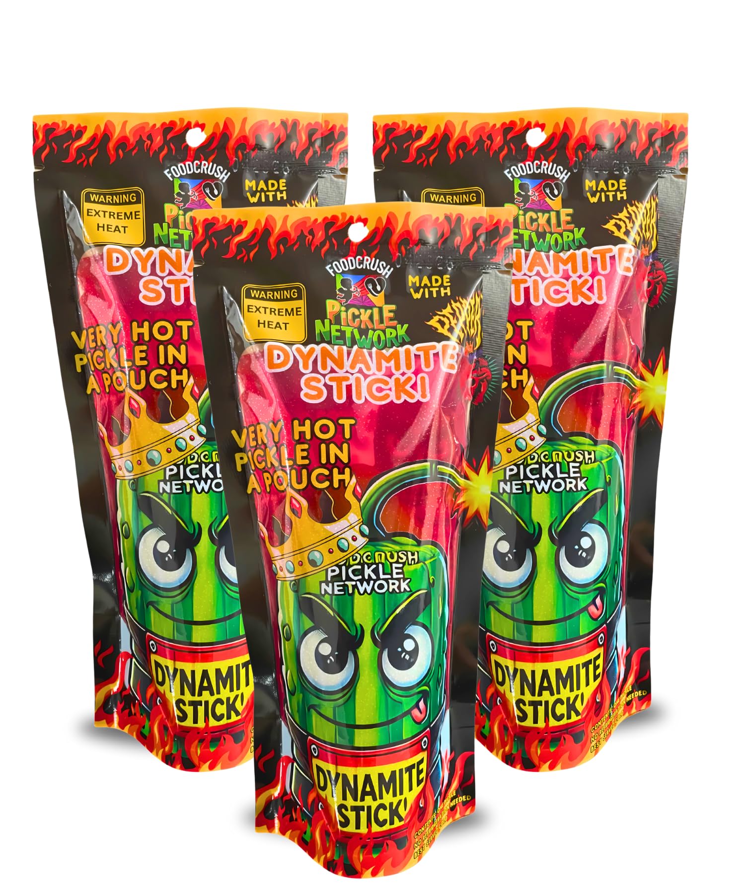 WORLDS HOTTEST PICKLE-Food Crush Dynamite Stick-Spicy Pickles In A Pouch! (Pack of 3) Hot & Juicy and actually tastes great! Inf