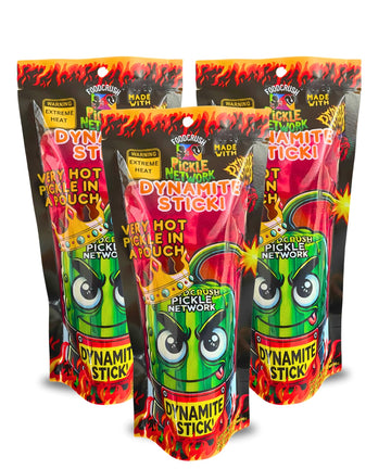 WORLDS HOTTEST PICKLE-Food Crush Dynamite Stick-Spicy Pickles In A Pouch! (Pack of 3) Hot & Juicy and actually tastes great! Inf
