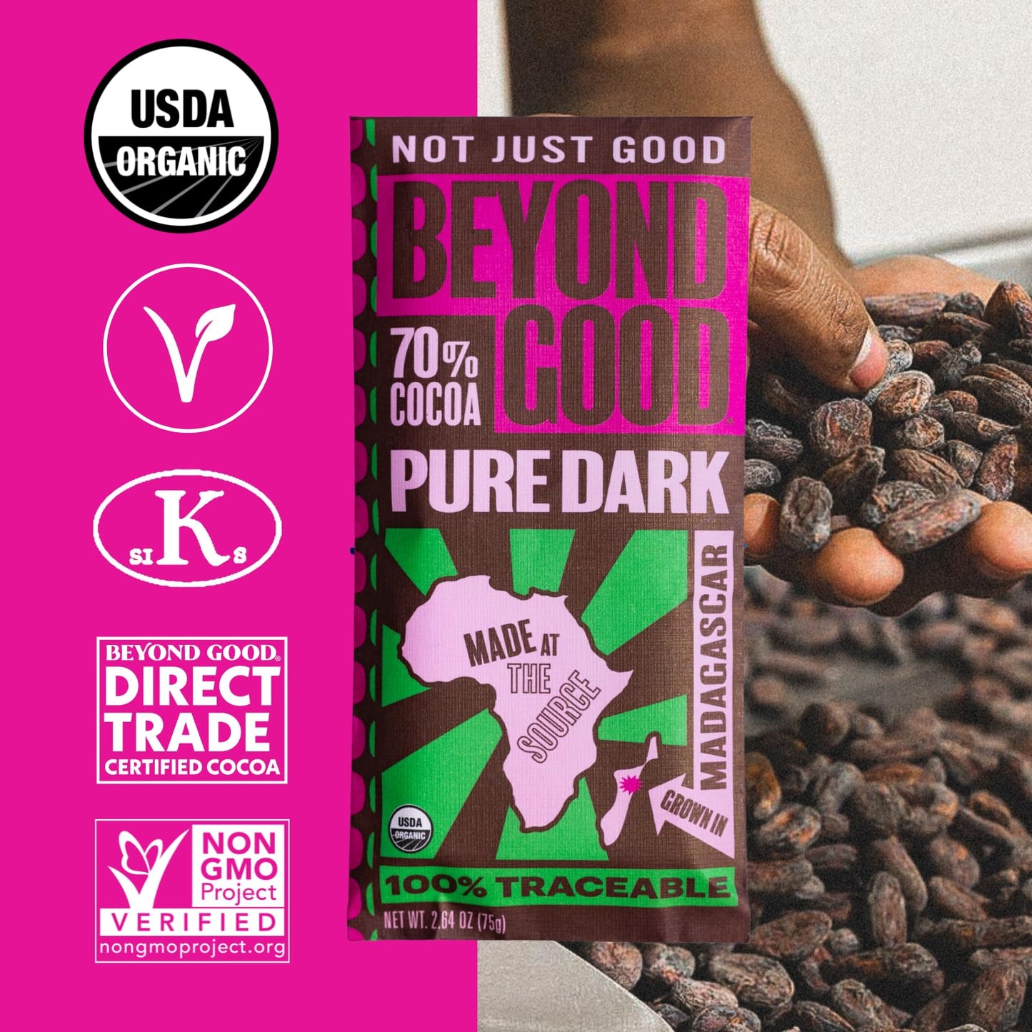 Beyond Good Organic 70% Madagascar Dark Chocolate Bar 2.64 Ounce