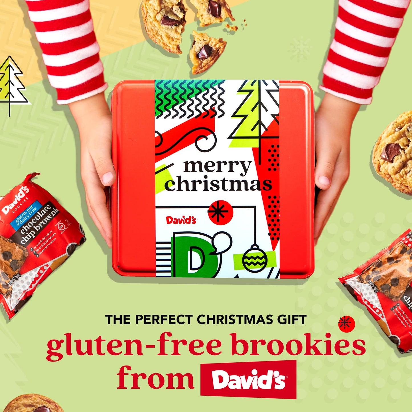 Davids Cookies Merry Christmas Cookie & Brownie Tin - Gourmet Gluten-Free Snacks, 2lbs, Perfect Holiday Gift