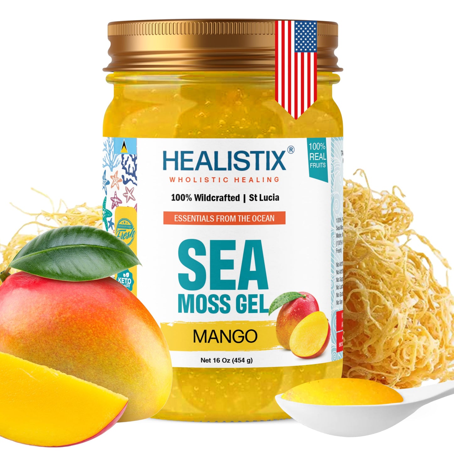 Healistix Mango Sea Moss Gel [16 Oz] - Exquisitely Crafted from Seamoss Wildcrafted in The Pristine Waters of St Lucia, A Natura