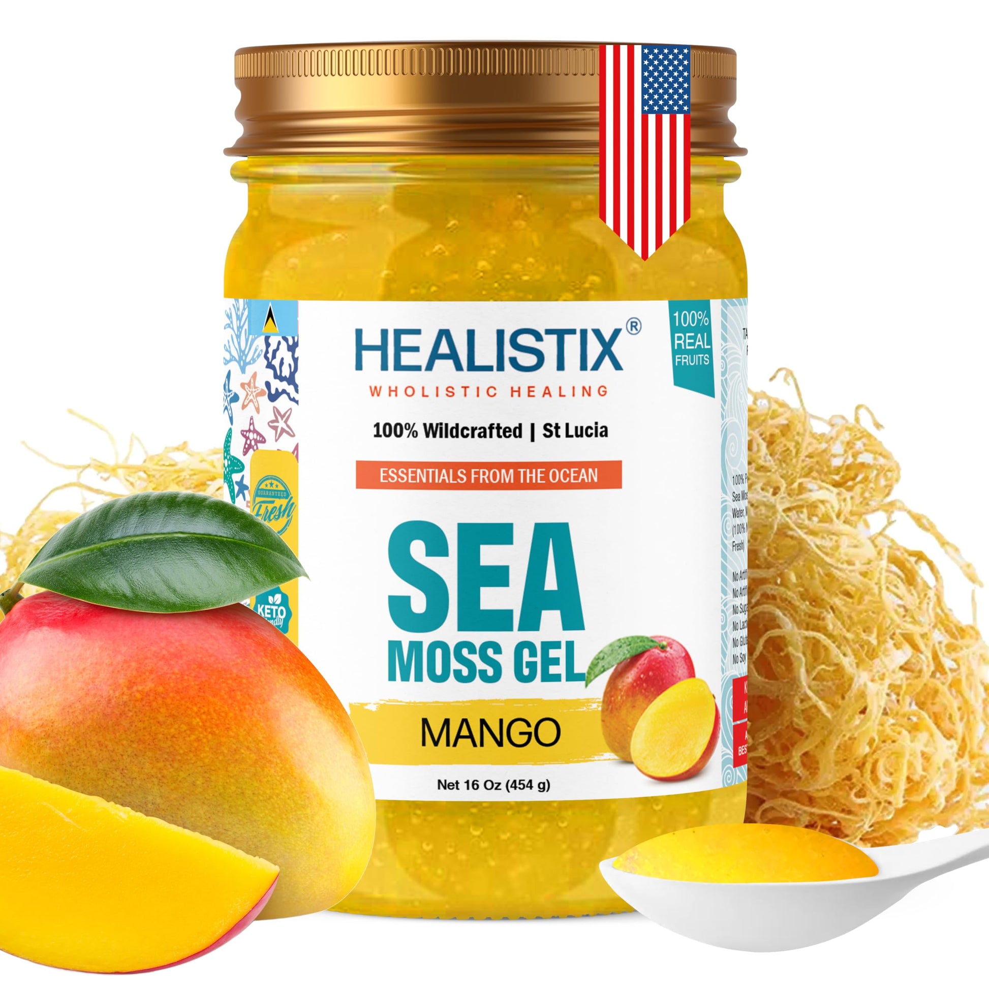 Healistix Mango Sea Moss Gel [16 Oz] - Exquisitely Crafted from Seamoss Wildcrafted in The Pristine Waters of St Lucia, A Natura