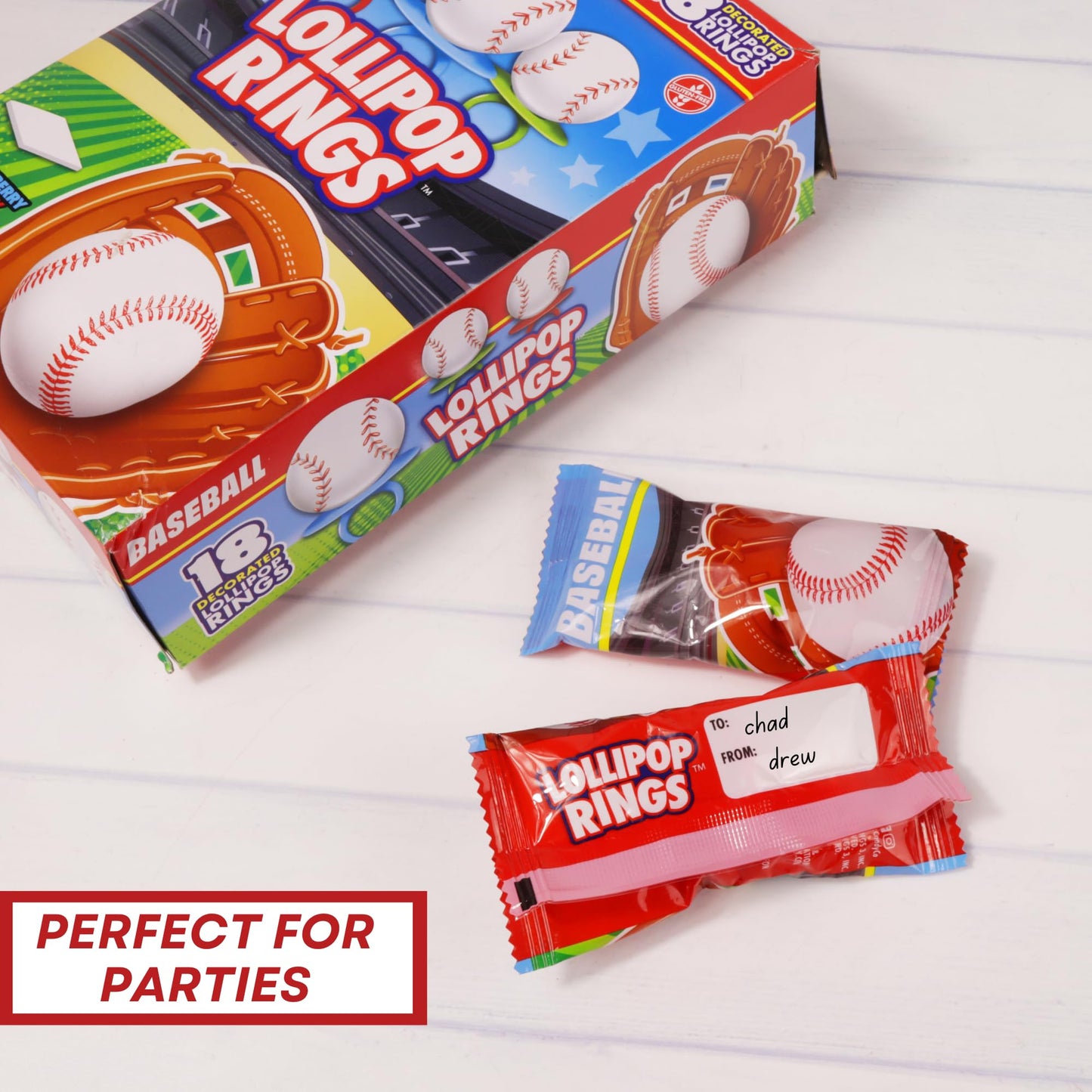 Baseball Lollipop Rings, Individually Wrapped Candy For Party Favors, Goodie Bags, And End Of Season Parties, Box Of 18