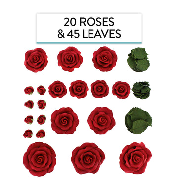 Global Sugar Art Exquisite Rose & Leaf Sugar Cake Flowers Tray Deep Red, Unwired By Chef Alan Tetreault