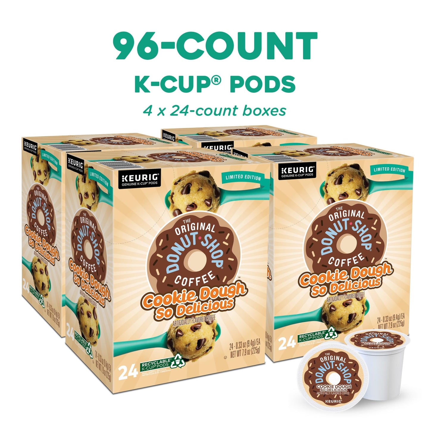 The Original Donut Shop Cookie Dough So Delicious, Keurig Single Serve K-Cup Pods, Flavored Coffee, 96 Count