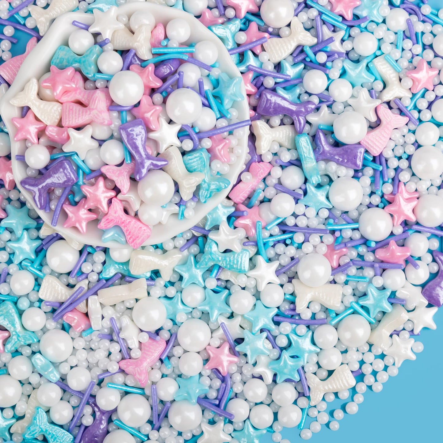 Mermaid Sprinkles,Edible Sugar Pearl Stars Jimmies Mix 130g/4.58oz,Pearl Candy Ocean Sprinkles,Summer Baking Cake Fun Decoration