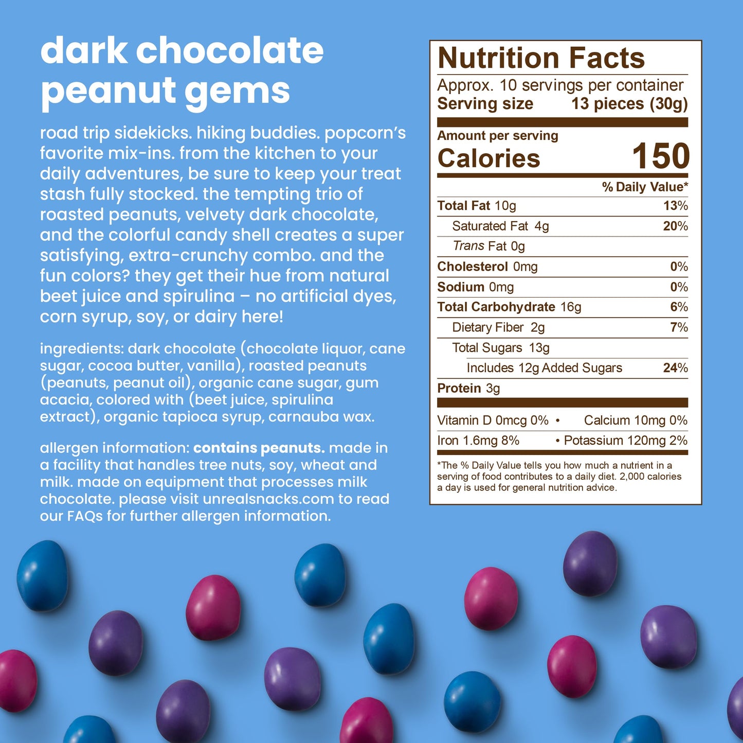 Unreal Dark Chocolate Peanut Gems | Certified Vegan Fair Trade, Non-Gmo | Made With Gluten Free Ingredients And Colors From Natu
