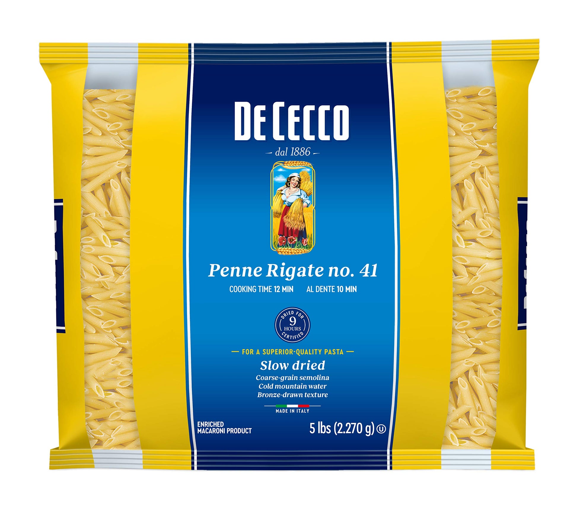 De Cecco Semolina Pasta Penne Rigate No.41 5 Pound Pack of 4
