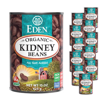 Eden Organic Red Kidney Beans, 15 Oz Can, No Salt Added, Non-Gmo, U.S. Grown, Heat And Serve, Macrobiotic, Red Beans (12-Pack)