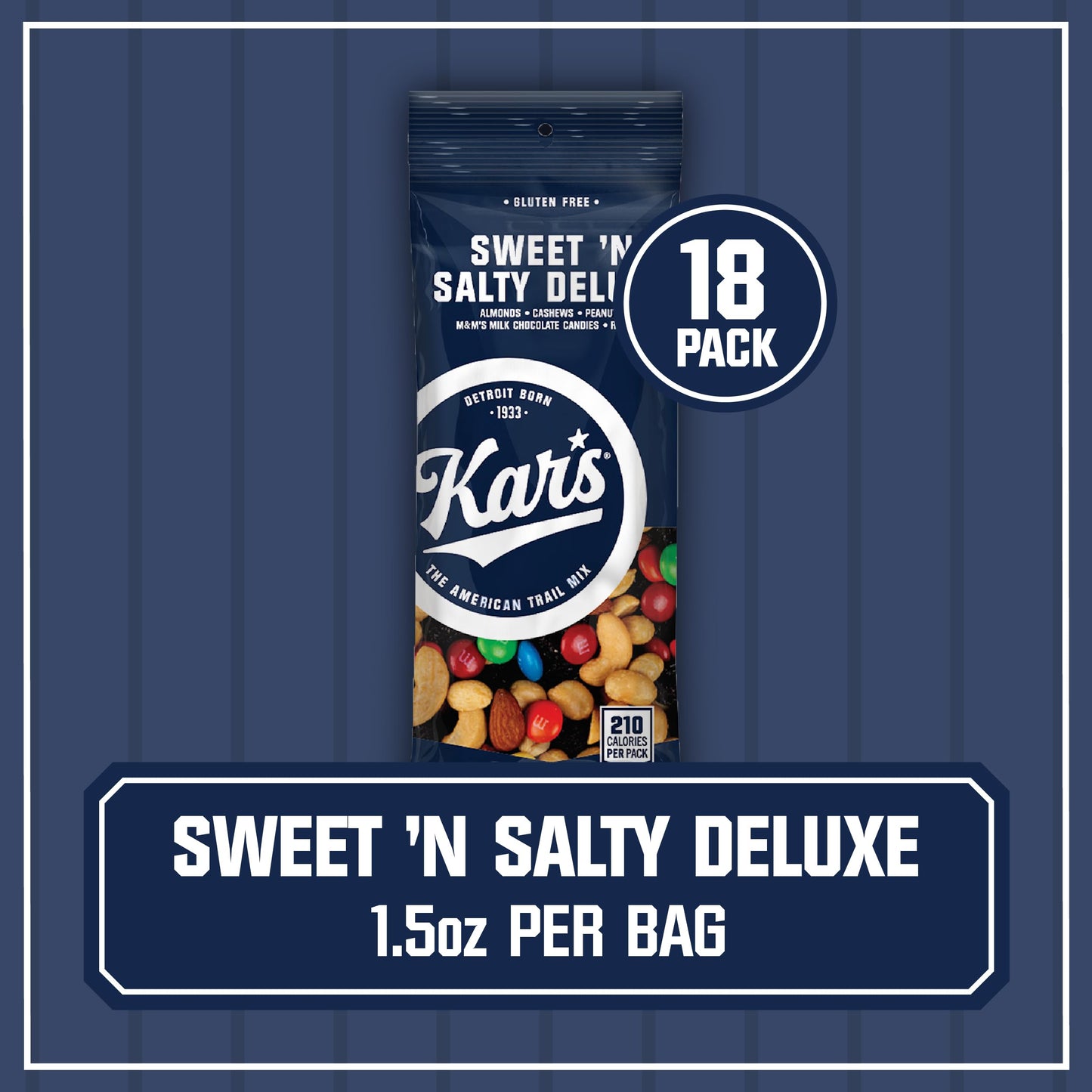 Kars Nuts Sweet N Salty Deluxe Trail Mix, Gluten-Free, 1.5 oz Grab & Go Bags, Pack of 18