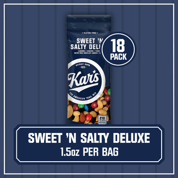 Kars Nuts Sweet N Salty Deluxe Trail Mix, Gluten-Free, 1.5 oz Grab & Go Bags, Pack of 18