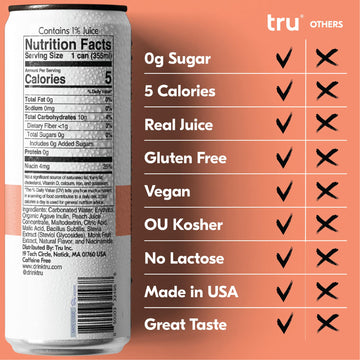 Tru Gut Seltzer Sparkling Water with Prebiotics & Probiotics, Peach Flavor, 12 Fl Oz Cans, 12 Pack, Gluten Free, Vegan, Low Calorie