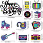 Outus 51 Pcs 80s Retro Cake Topper Set, Colorful Paperboard Cupcake Toppers for Party Supplies