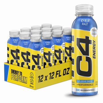 Cellucor C4 Energy Non-Carbonated Zero Sugar Energy Drink, Pre Workout Drink + Beta Alanine, Icy Blue Razz, 12 Fl Oz (Pack of 12