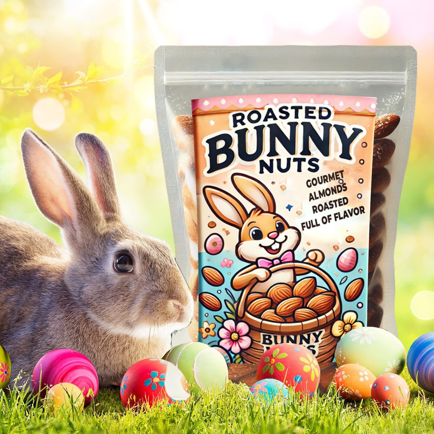 Gears Out Roasted Bunny Nuts - Gourmet Salted Almonds, 8oz Bag, Perfect for Easter Gifts and Holiday