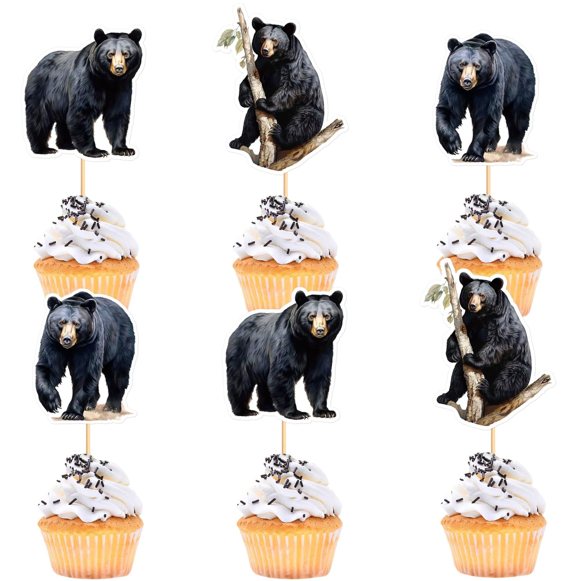 Ercadio 24 Pack Black Bear Cupcake Toppers Black Bear Cupcake Picks Animal Cupcake Picks Bear Birthday Cupcake Decorations for B