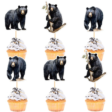 Ercadio 24 Pack Black Bear Cupcake Toppers Black Bear Cupcake Picks Animal Cupcake Picks Bear Birthday Cupcake Decorations for B
