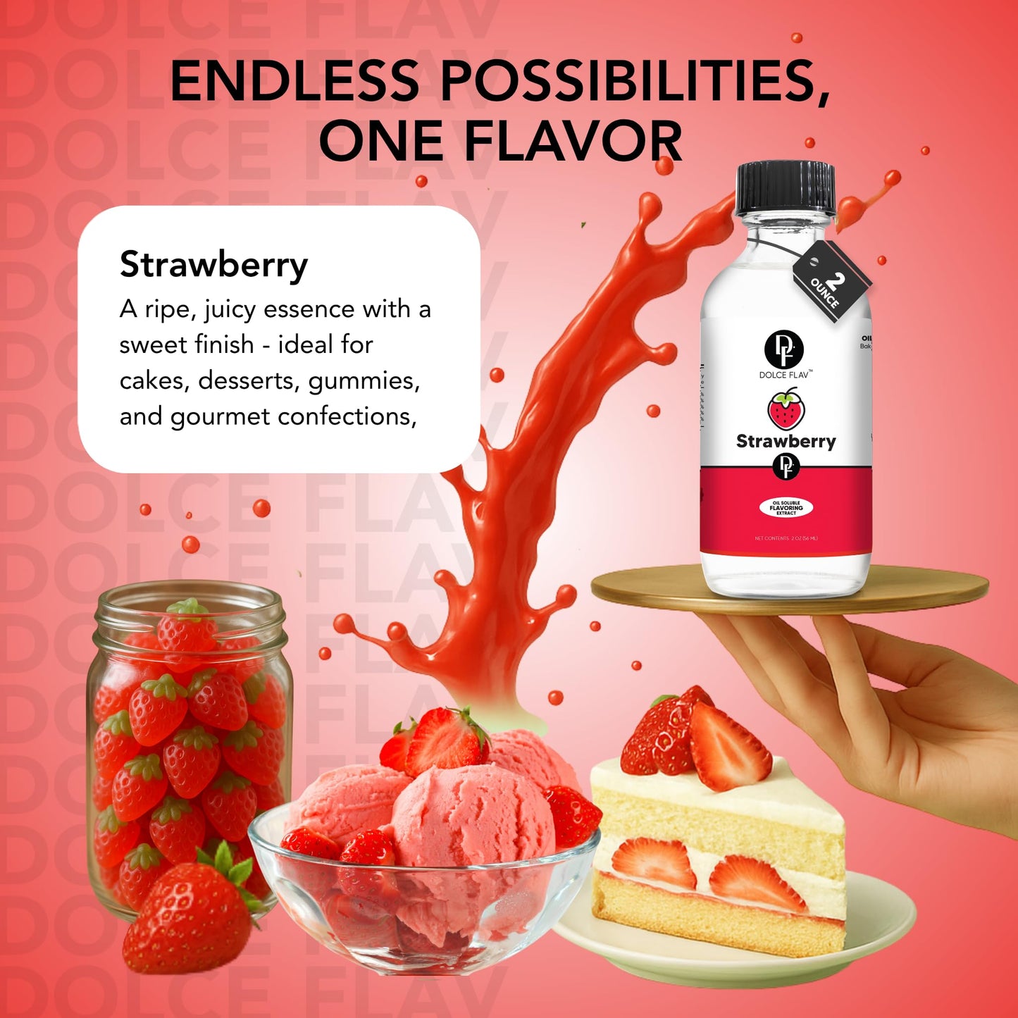 Dolce Foglia Strawberry Flavoring Oil - Multipurpose for Baking & Candy Making - 8 Oz.