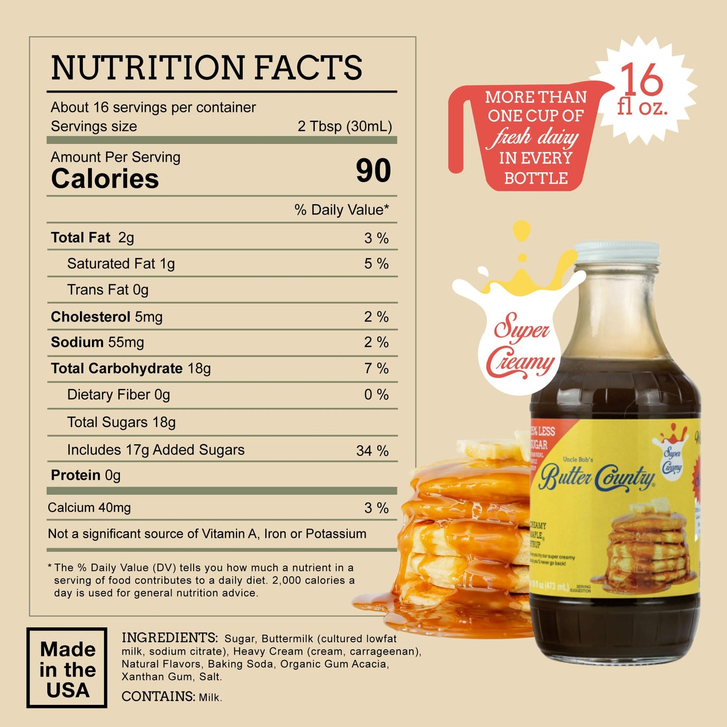 Rich & Creamy Buttermilk Syrup Maple Flavor By Uncle Bob'S Butter Country 16 Fl Oz/2 Pack