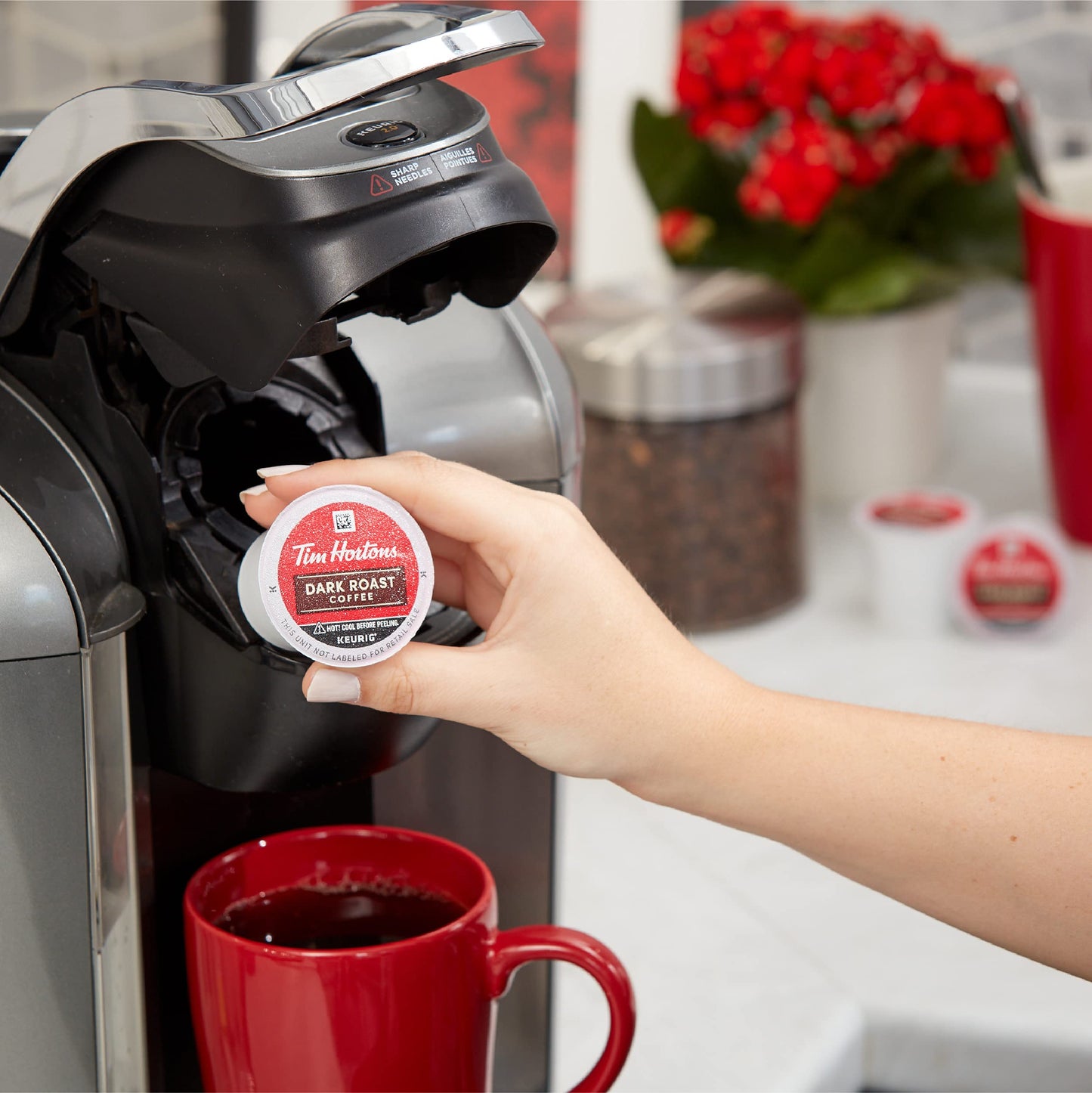 Tim Hortons Dark Roast Coffee K-Cup Pods, 96 Count, Compatible with Keurig, Red, 24 Count (Pack of 4)