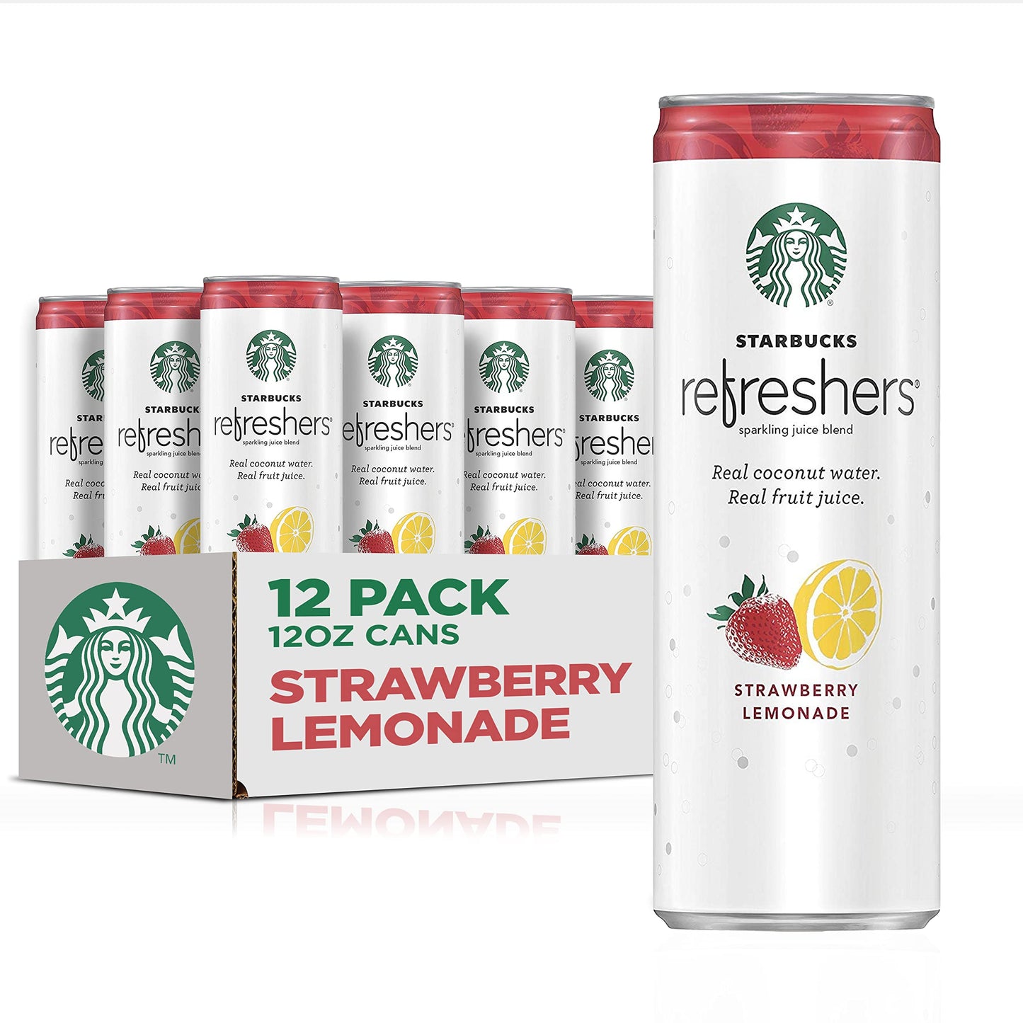 Starbucks Refreshers with Coconut Water, Strawberry Lemonade, 12 Fl Oz Cans, Pack of 12