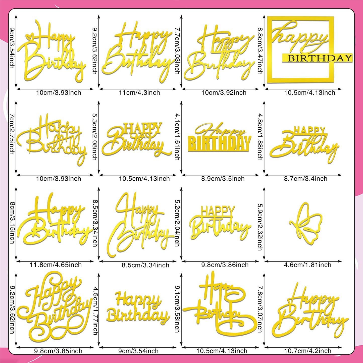 15 Pcs Gold Happy Birthday Cake Toppers Mirror Acrylic Cake Topper Side Cake Decorations Gold Cake Inserts Cake Decorating Suppl