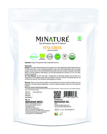 Fenugreek Powder (Trigonella Foenum) Usda Organic | 1 Kg (35.27 Oz) | Bulk Pack |100% Natural, Organically Grown | Resealable Zi