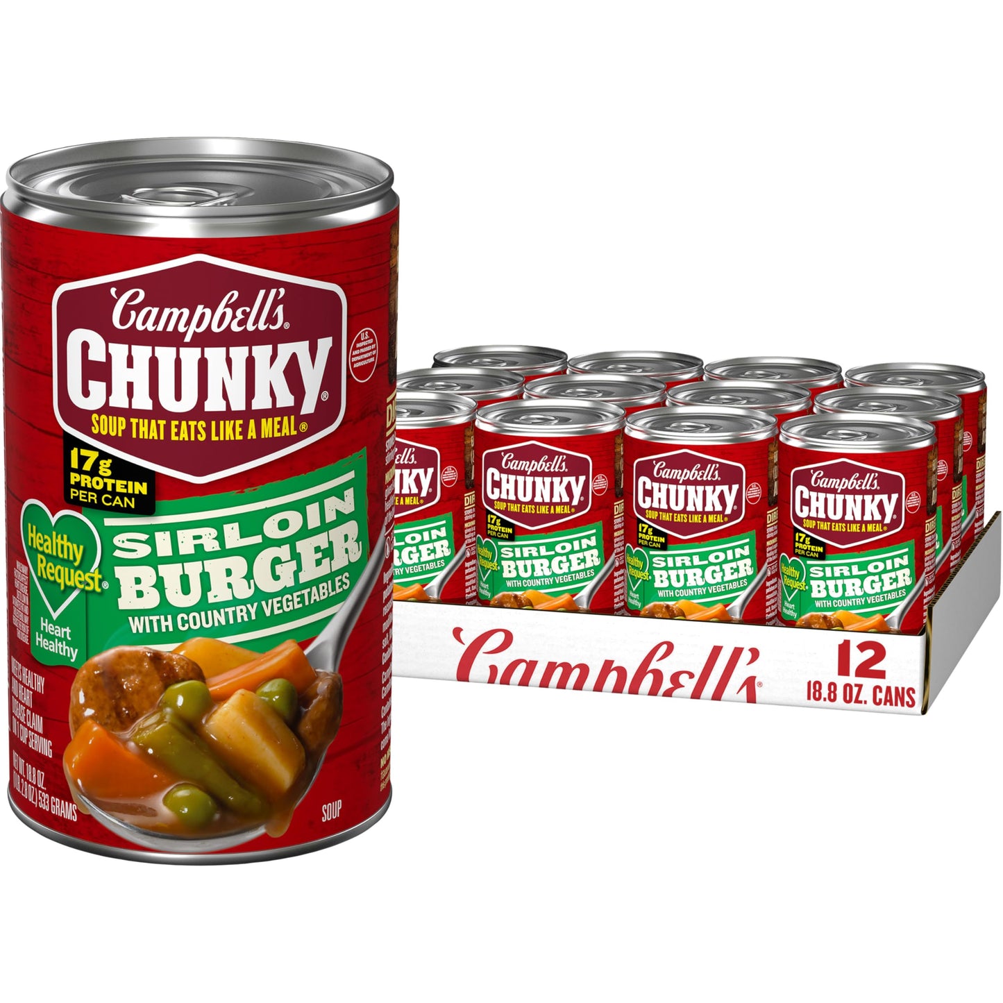 Campbells Chunky Healthy Request Soup, Sirloin Burger with Country Vegetable Beef Soup, 18.8 oz Can (Case of 12)