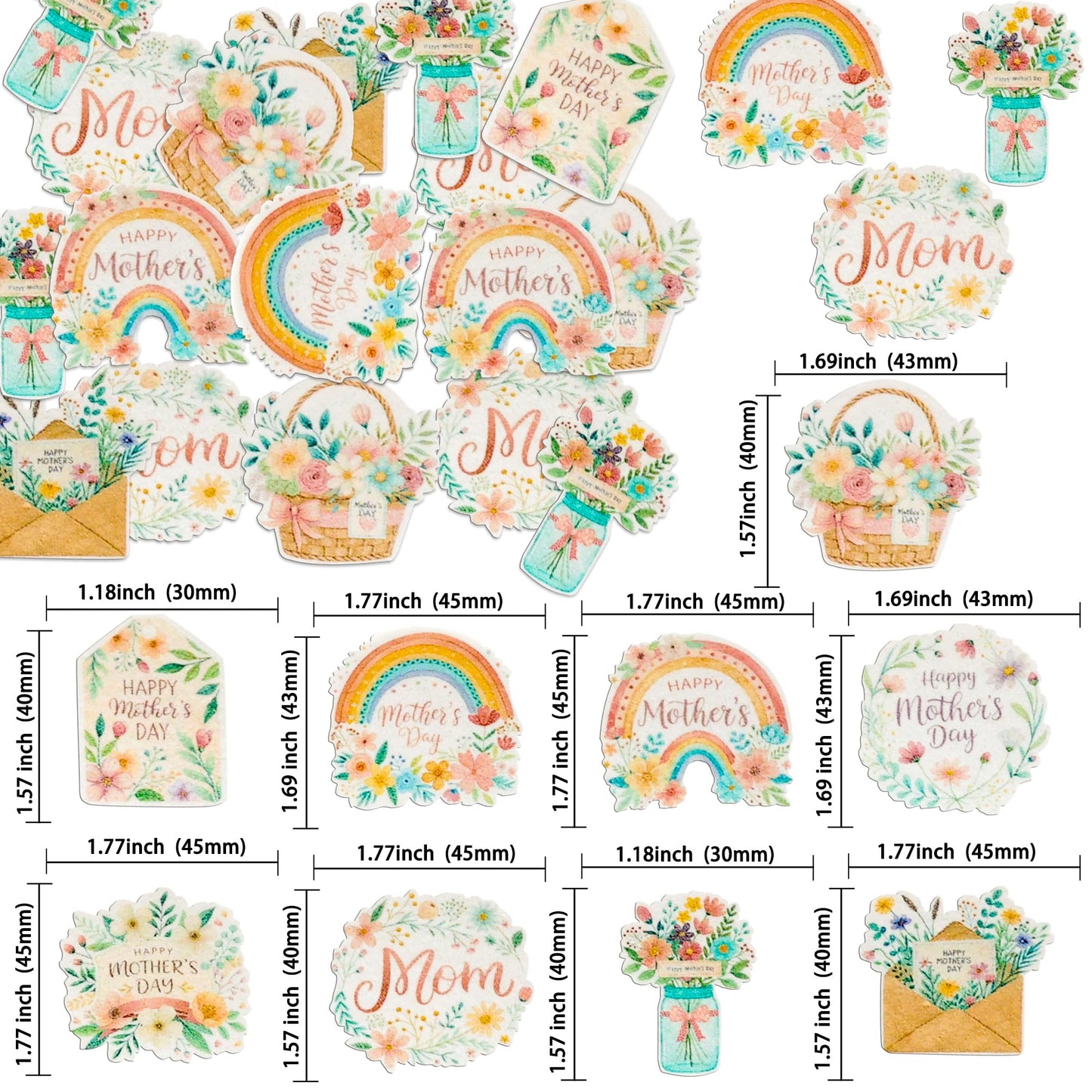 Ephlyn Cupcake Toppers 54 Pcs Edible Rainbow Flowers for Mothers Day Cake Decoration Pink