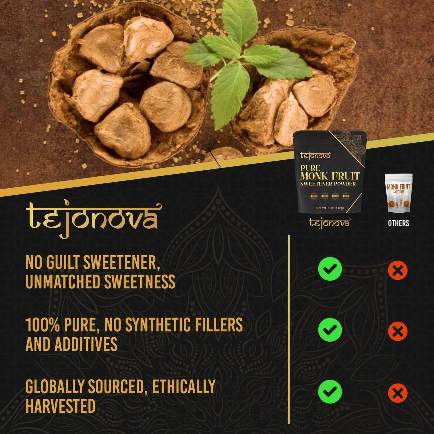tejonova Monk Fruit Sweetener, Pure Flavor, 5 oz, No Erythritol, Ideal Keto Sugar Substitute