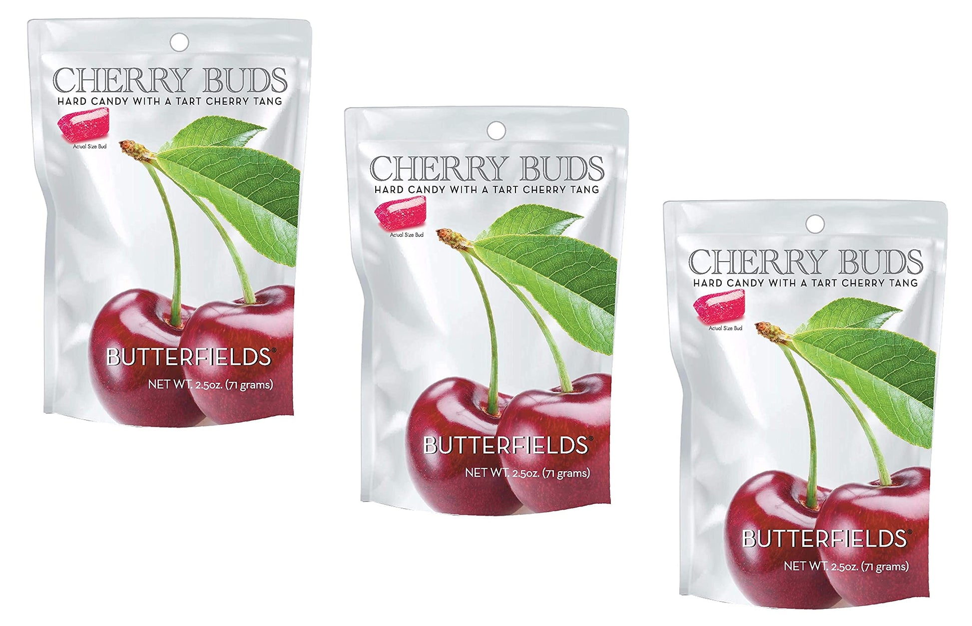 Butterfields Gourmet Old-Fashioned Cherry Buds Hard Candy, Gluten Free, 2.5 oz (3-Pack), Made with 100% Real Cane Sugar