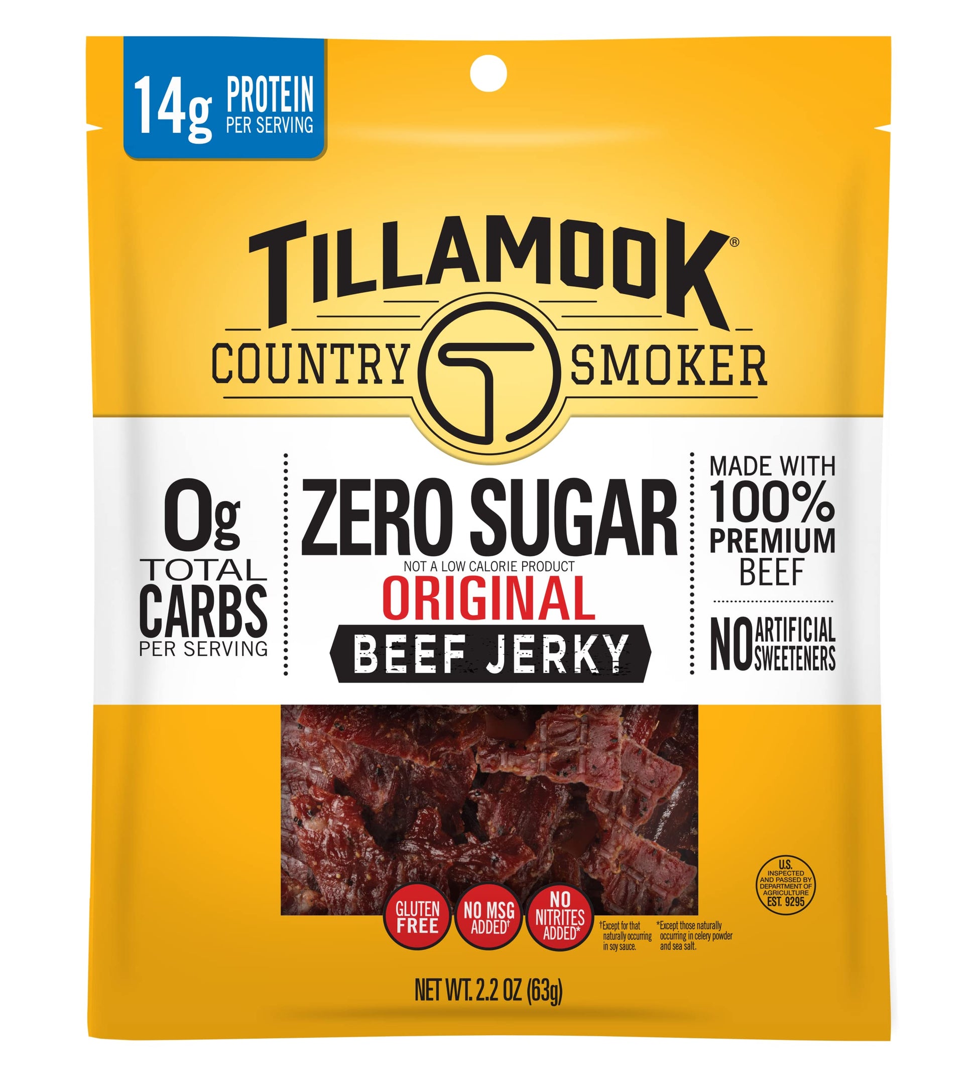 TILLAMOOK COUNTRY SMOKER Beef Jerky, Zero Sugar, Keto Friendly, Original Flavor, 2.2 Ounce