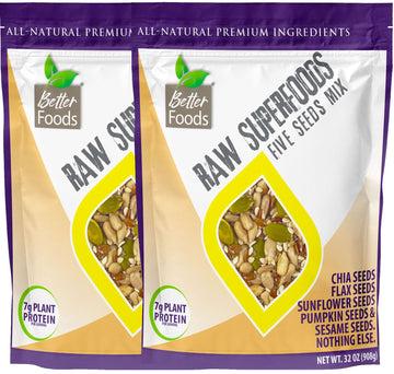 BetterFoods Raw Superfoods Five Seeds Mix | Pumpkin, Sunflower, Chia, Flax, Sesame Seeds Blend for Salads & Snacking | 7g Protei