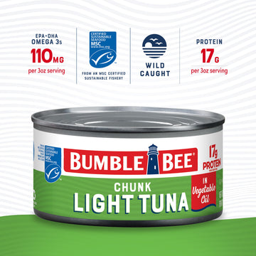 Bumble Bee Chunk Light Tuna In Oil, 12 Oz Can - Wild Caught Skipjack Tuna - 17G Protein Per Serving - Msc Certified Sustainable Seafood, Non-Gmo, Gluten Free, Kosher
