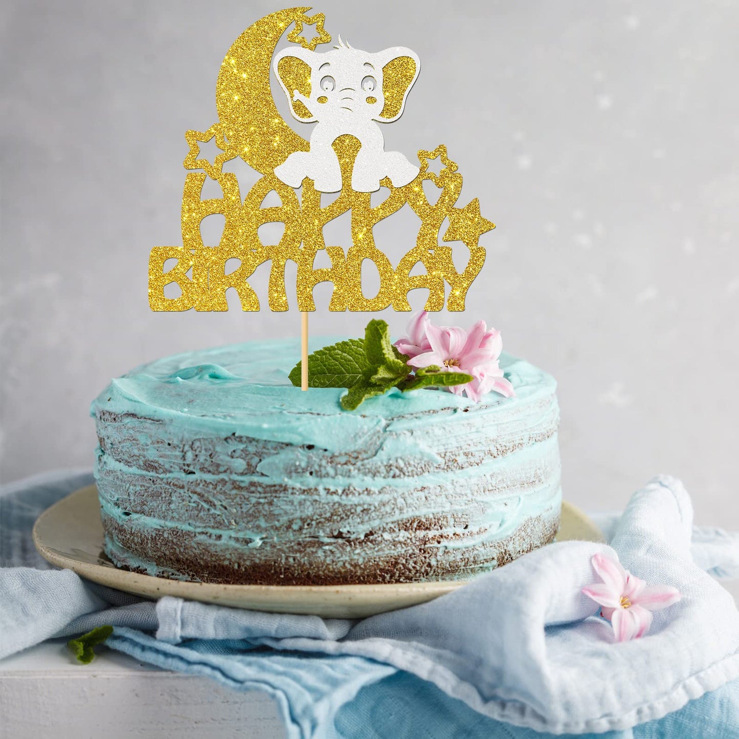 Monmon & Craft Elephant Happy Birthday Cake Topper/Baby Children 1St Birthday Zoo Cake Decor/Baby Shower/Cute Elephant Wild Anim