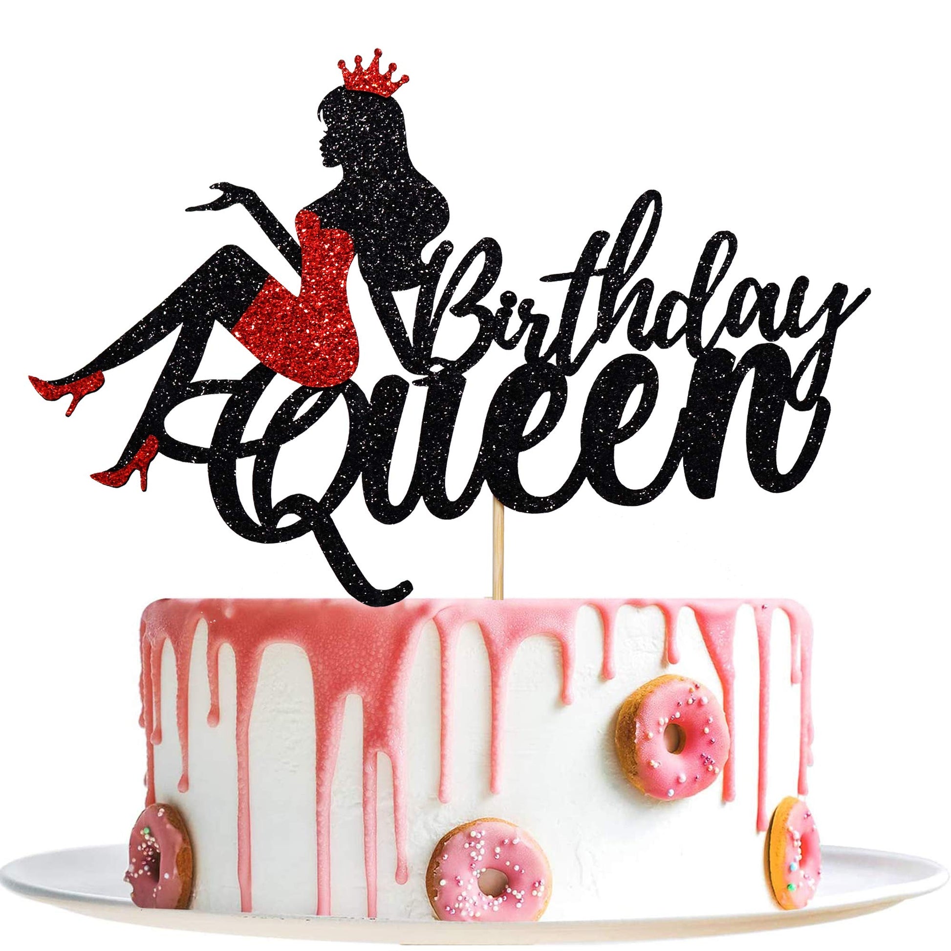 Migeaks Birthday Queen Cake Topper Crown Glitter Decoration - High Heels, Black, Eva Material, Model 01