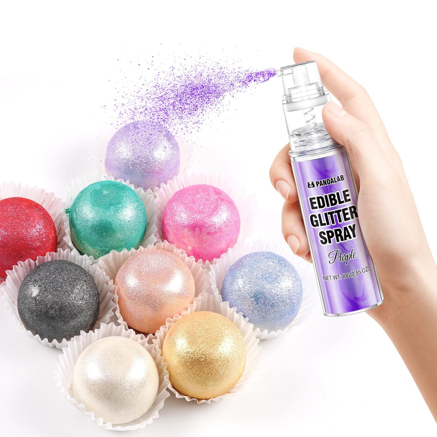 Pandalab Edible Glitter Spray - Purple & Teal Luster Dust for Drinks & Desserts, 0.35oz/10g Bottle