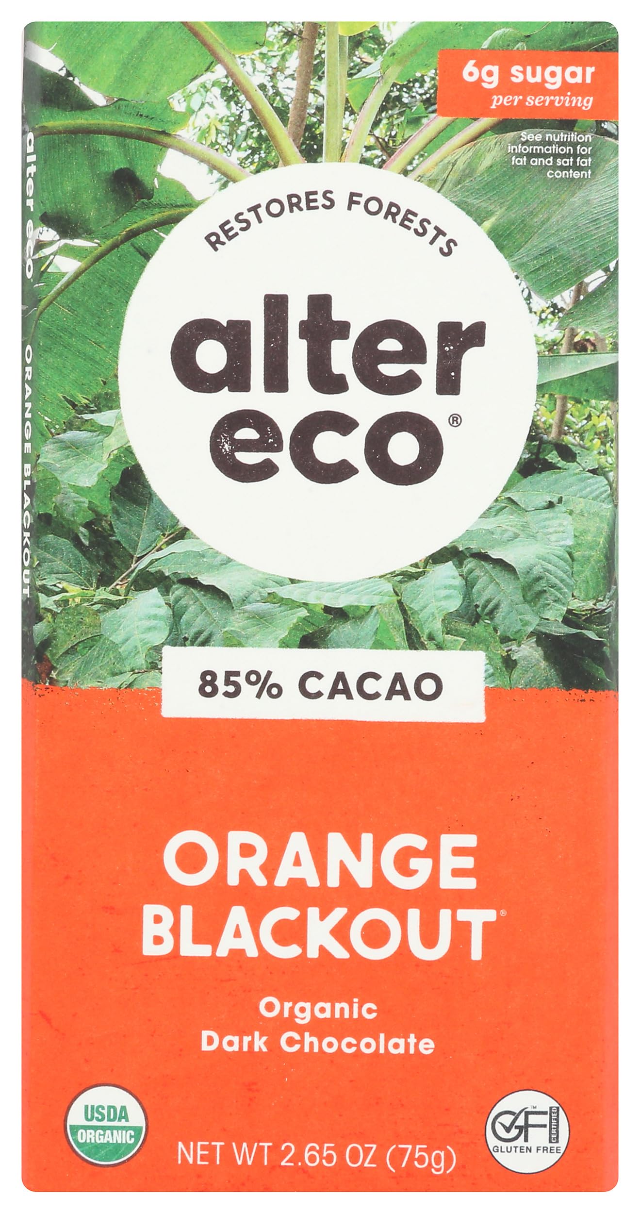 Alter Eco Orange Blackout Organic Dark Chocolate Bar, 85% Cacao, Gluten Free, Additives Free, 2.65 Ounces (Pack Of 12)