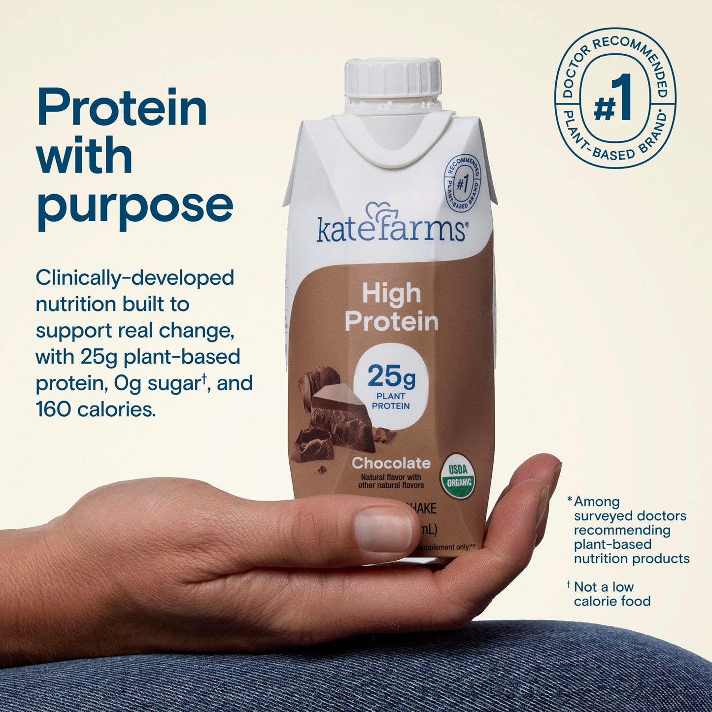Kate Farms Organic High Protein Chocolate Shake, 25g Protein, 11 oz (12 Pack) - 6g Fiber, 27 Vitamins & Minerals, 0g Sugar