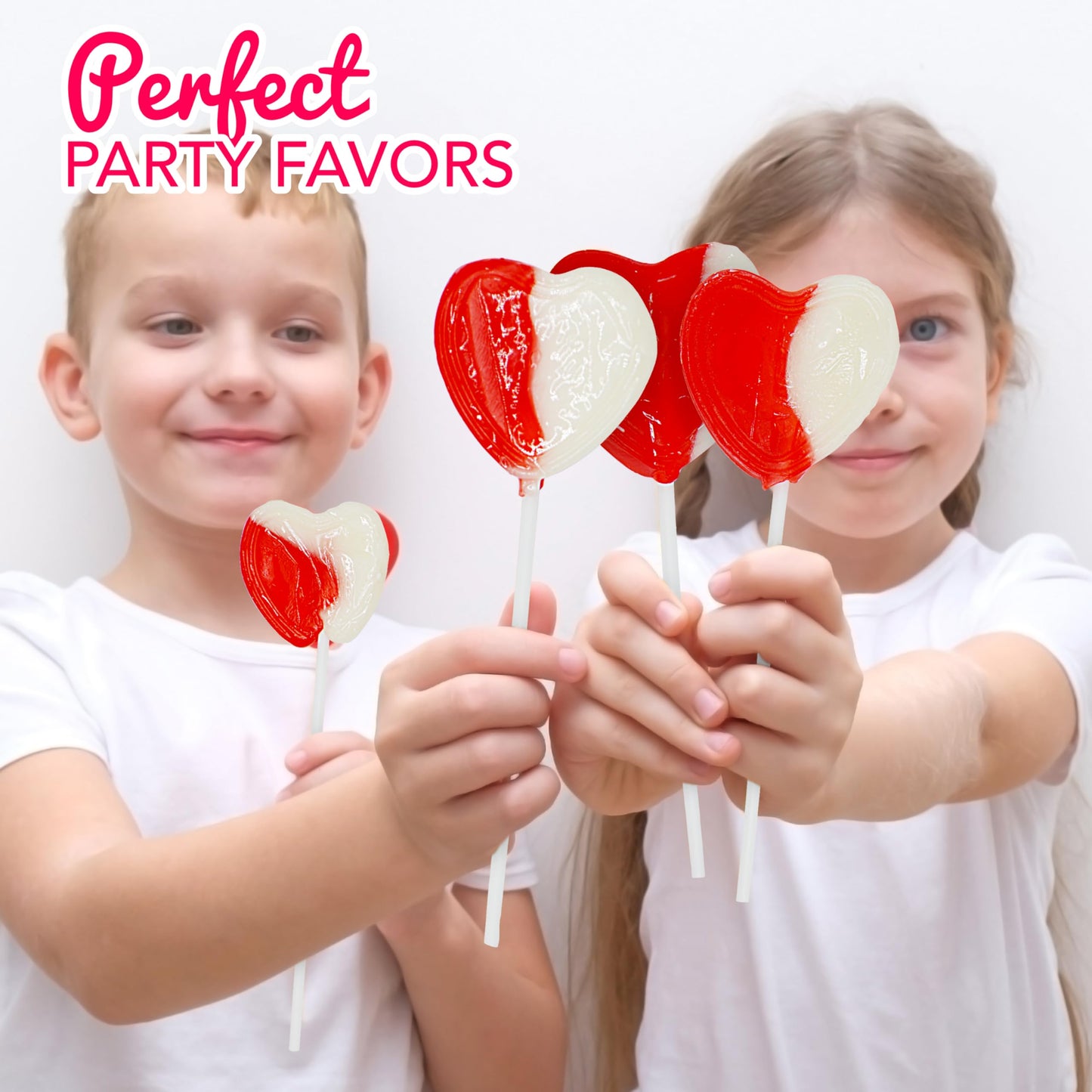4E'S Novelty 38 Pack Heart Shaped Lollipops, Strawberry And Cream Flavored, Individually Wrapped Valentines Suckers For Kids Adu