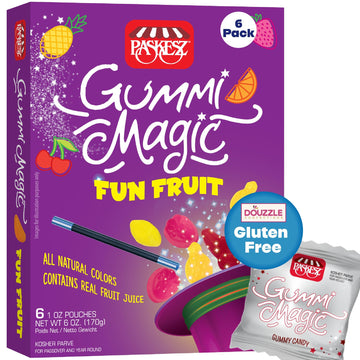 DOUzzle Gluten Free Gummi Magic, Fun Fruit (6 Count, Pack of 1) Non Gebrokts Kosher for Passover Food Snacks - All Natural Color