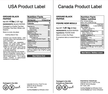 Food To Live Ground Black Pepper 4 Pounds - 100% Pure, The Essential Spice For Flavorful Cooking, Grilling & Baking, Vegan, Kosh