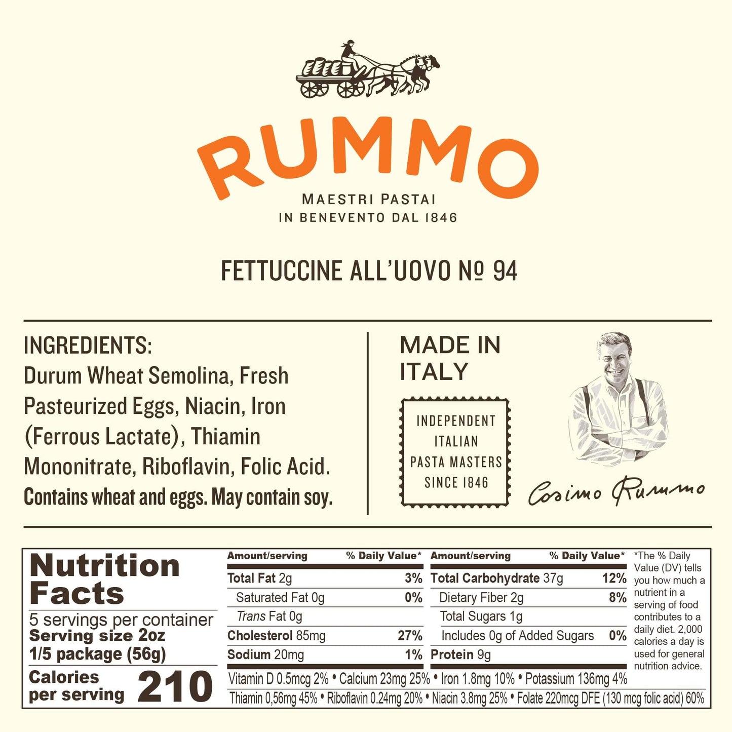 Rummo Fettuccine Pasta N.94 - Fettuccine Pasta Noodles, Dry Pasta, Curly Noodles, Egg Noodles, Italian Pasta - 8.82 Ounce (Pack