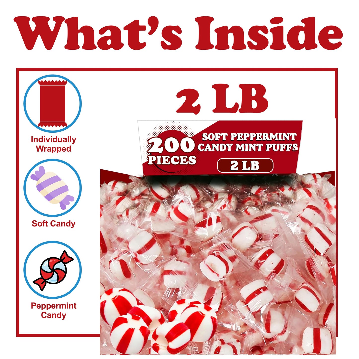 Soft Peppermint Candy Balls, 200 Pieces Of Classic Christmas Candy Bulk, Stocking Stuffer, Individually Wrapped Red And White St