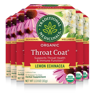 Traditional Medicinals Organic Throat Coat Tea, Lemon Echinacea, 96 Tea Bags (6 Pack)