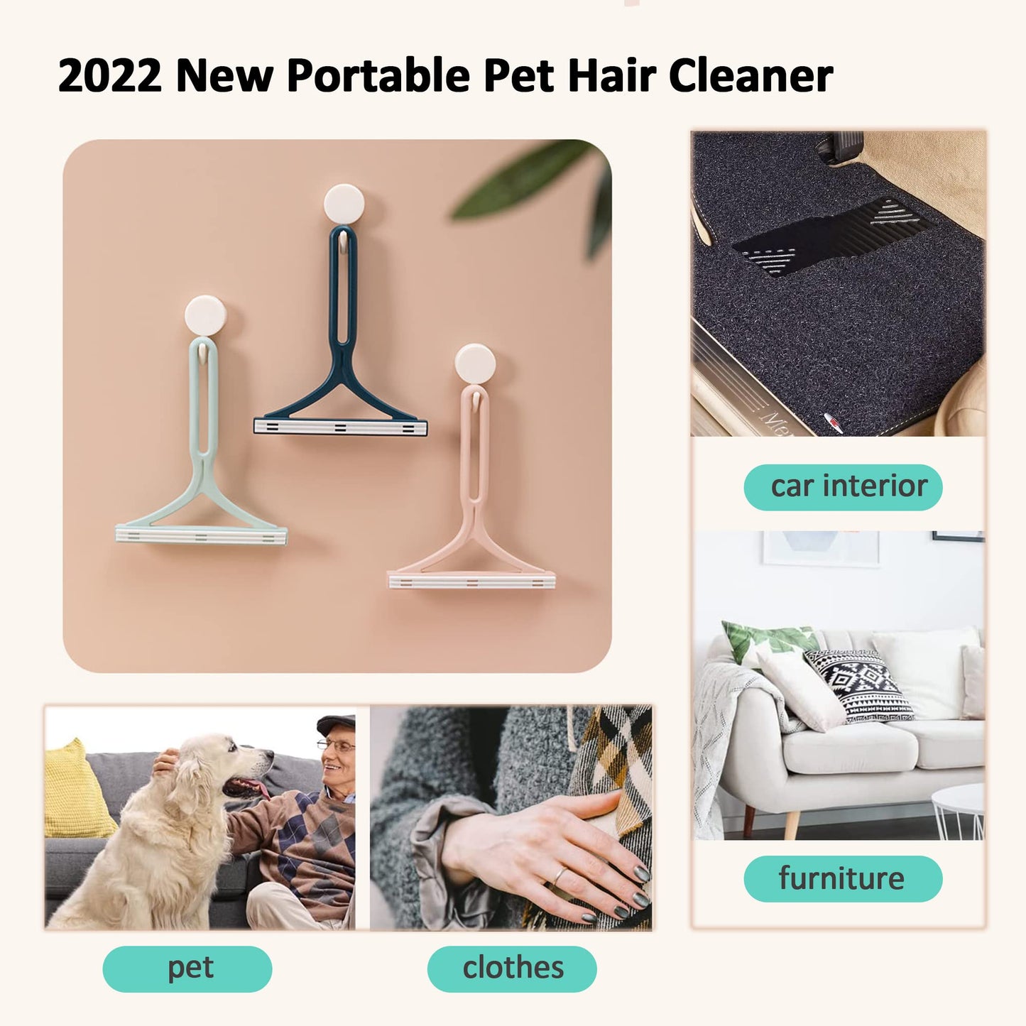 Mollypaws Pet Hair Remover For Couch, Carpet Scraper Fur Removal Tool For Furniture, Lint Cleaner Dog Hair, Reusable Cat Hair Re