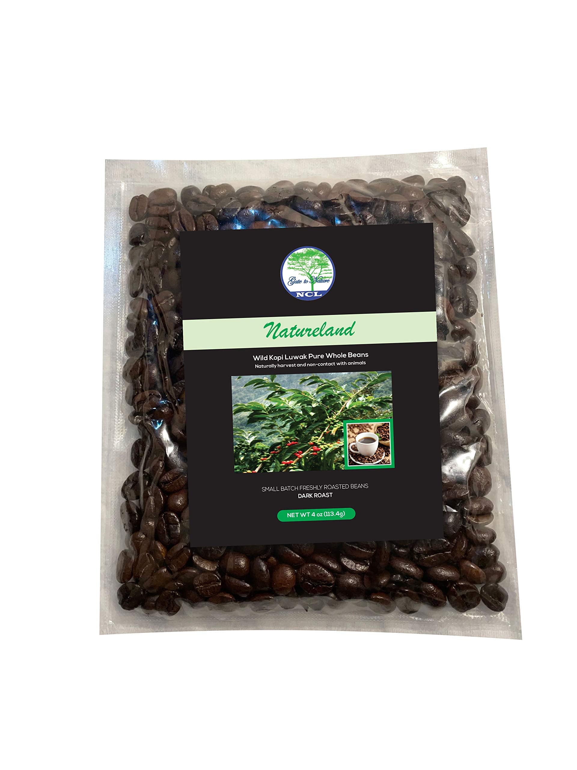 Natureland Wild Civet Arabica Coffee Whole Beans, Freshly Made Luxury Kopi Luwak Coffee Bean, Dark Roast Kopi Luwak Coffee Gifts, Produce In Best Regions Of Vietnam, 4Oz /113 Grams, Civet Coffee, Luxury Cat Poop Coffee.