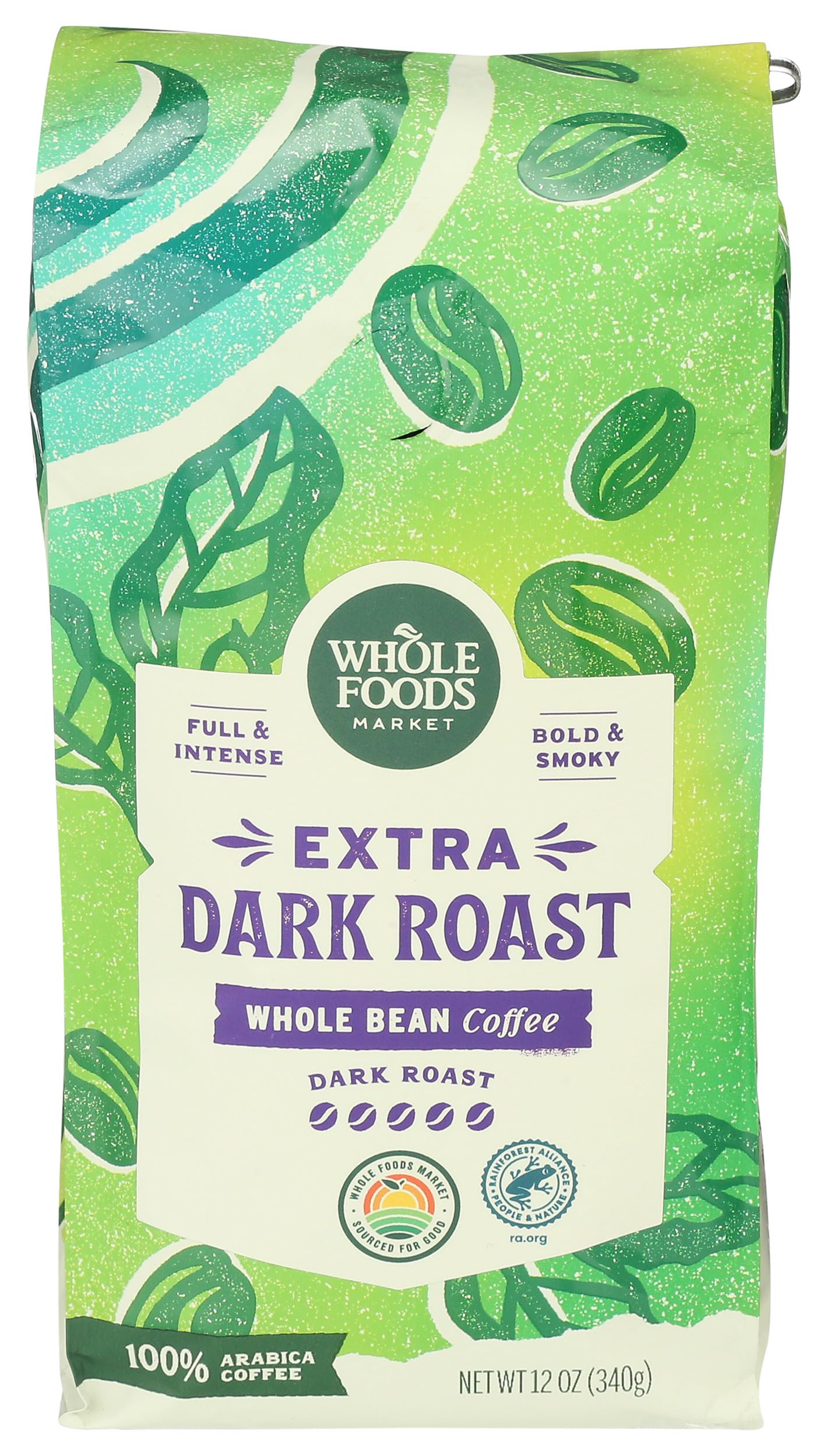 Whole Foods Market, Extra Dark Roast Whole Bean Coffee, Full & Intense, Bold & Smoky, 12 Ounce