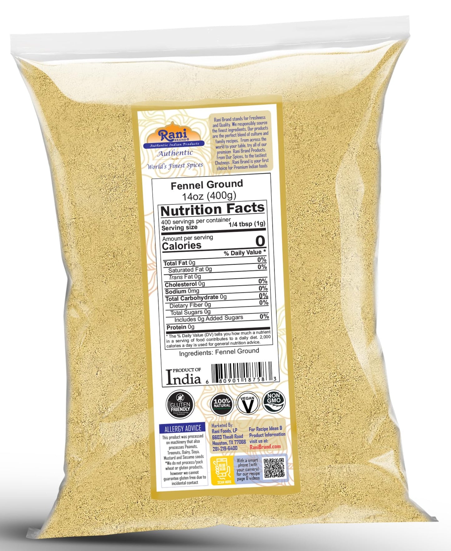 Rani Fennel Ground (Saunf) Powder Spice 14Oz (400G) ~ All Natural | Gluten Friendly | Non-Gmo | Kosher | Kosher | Vegan | Indian Origin