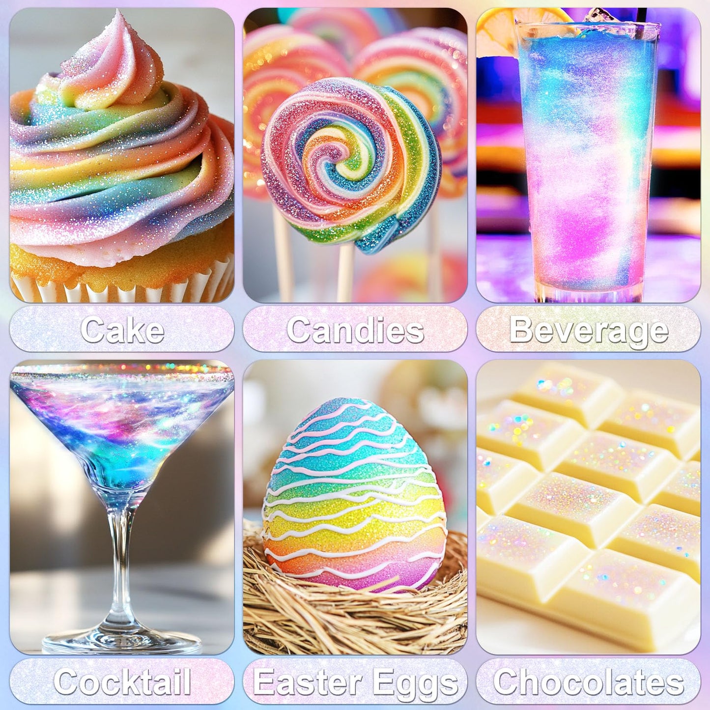 SigWong Iridescent Rainbow Edible Glitter - 5g Food Grade Cake Decorating Sprinkle for Cakes, Drinks, and Desserts